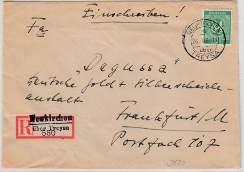 All.Bes. - Neukirchen ü. Treysa 1946 Poststelle I, Einschreibebrief n. Frankfurt