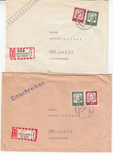 BRD - Niedervorschütz ü. Wabern Poststelle I, 2 versch. R-Zettel/2 R-Briefe 1963