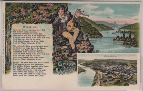 Hessen - Carlshafen a.d. Weser farb. Mehrbild-AK, Bahnpost Nordhauen - Paderborn