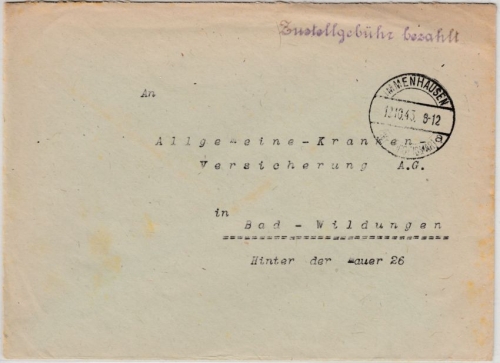 All.Bes. - Immenhausen (Kr. Hofgeismar) 12.10.45, Zustellgebühr bezahlt, Brief