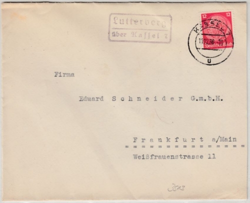 DR - Lutterberg ü. Kassel 7, Landpost-Ra2 a. Brief n. Frankfurt a.M. 1936