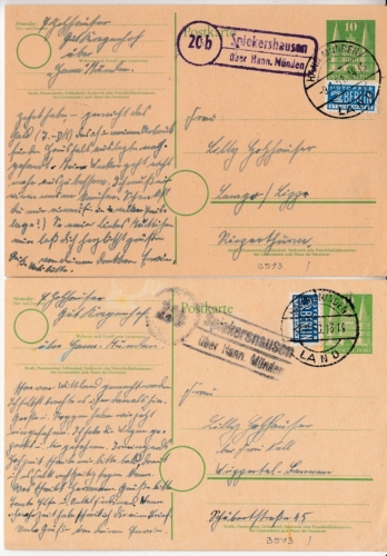 BRD - (20b) Spickershausen ü. Hann.Münden Landpost-Ra2 a. GA-Karte n. Lemgo 1951