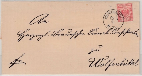 DR - Merxhausen 1891, K1 a. Brief n. Wolfenbüttel, ohne Inhalt