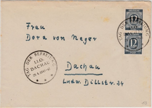 All.Bes. - Dachau Tag d. Befreiung 1946, SST a. Brief, ohne Inhalt
