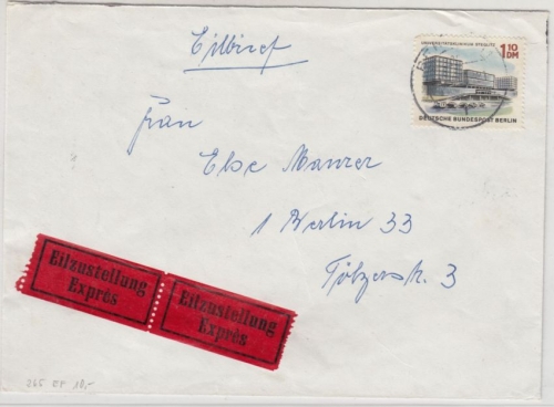 Berlin - 1,10 DM Neuberlin (Uniklinik Steglitz), Orts-Eilbrief (Rohrpost) 1958