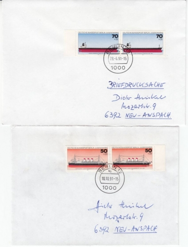 Berlin - Jugend 1977, je Mehrfachfrankatur, 4 Briefe/Briefdrucksache/Karte 1991