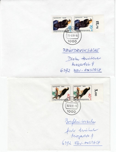 Berlin - Jugend 1973, je Mehrfachfrankatur, 4 Briefe/Briefdrucksache/Karte 1991
