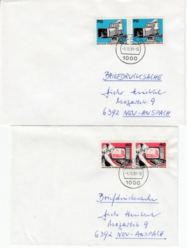 Berlin - 50 J. Rundfunk, Marken ex Block, je Mehrfachfrankatur, 4 Karten/Briefe