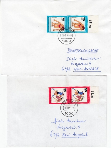Berlin - Jugend 1976 je Mehrfachfrankatur, 4 Briefe/Briefdrucksache/Karte 1991
