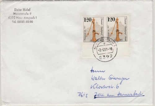 Berlin - 2x120 Pfg. Straßenpumpe, Brief 3. Gew.st. Neu-Anspach - Zell 1991