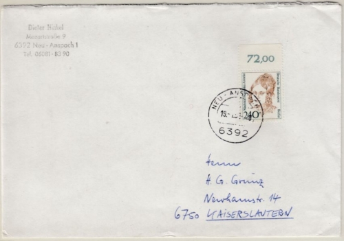 Berlin - 240 Pfg. Frauen/Oberrand, Brief 3.Gew.st.>50g Neu-Anspach