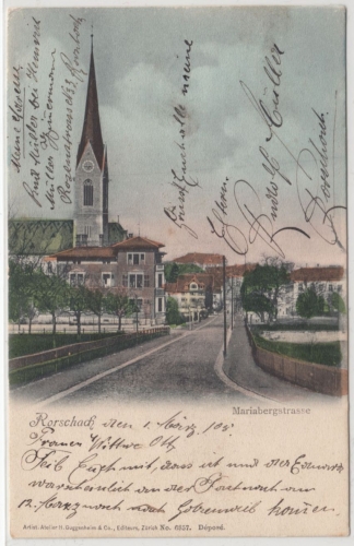 Schweiz - Rorschach, Mariabergstraße, farb. AK gelaufen 1905 Kanton St. Gallen