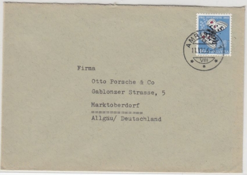 Schweiz - 40 Rp Apollofalter, Brief Amriswil - Marktoberdorf 1956