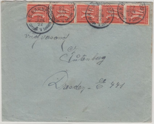 DR-Infla - 5x40 Pfg. Ziffer, Brief Bahnpost Gemünden Schlüchtern I, 1922 n.