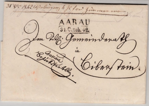 Schweiz - Aarau 1842, L2 a. Dienstbrief n. Eibenstein, dek. Briefkopf !