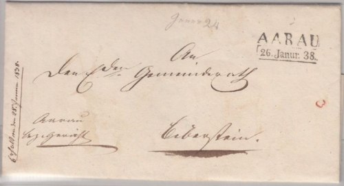 Schweiz - Aarau 1838, L2 a. Dienstbrief n. Eibenstein, dek. Briefkopf !