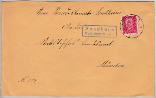 DR - Sondheim Mellrichstadt Land, Landpost-Ra2 a. Brief n. München 1931
