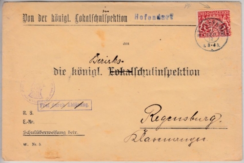 Bayern - 15 Pfg. Staatswappen, Vordruckkuvert/Dienstbrief Neufahrn 1918 n.