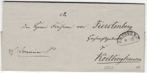 Preussen - Arnsberg 9/12, Nieren-Stpl. a. Dienstbriefhülle n. Körtlinghausen