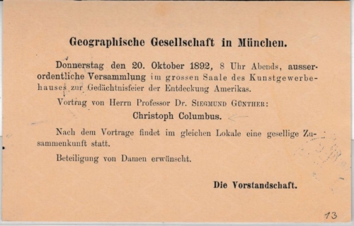 Bayern - 3 Pfg. Rauten, GA-Karte m. Zudruck/Geographische Ges. München 1892
