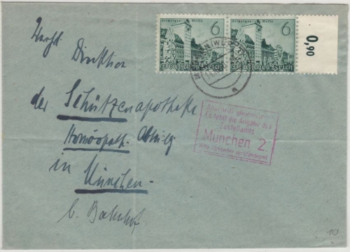 DR - Anschrift ungenügend...München 2, roter Ra5 a. Brief v. Mengen 1940