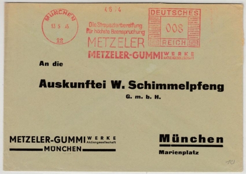 DR - München 1935, 8 Pfg. AFS "Metzeler-Gummi", Ortsbrief ohne Inhalt