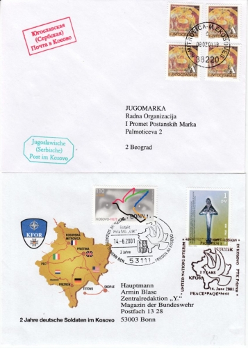 BRD - Bundeswehr Feldpost KFOR Kosovo, 3 Umschläge m. versch. Cachet/SST 2000/01