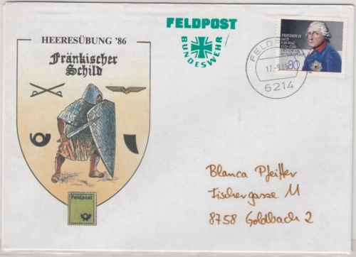 BRD - Bundeswehr Feldpost Fränkischer Schild Schmuckkuvert FP 6214, 1986 n.