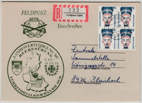 BRD - Bundeswehr Feldpost Landesverteidigung 88 Schmuckbrief FP 5200, 1988 n.