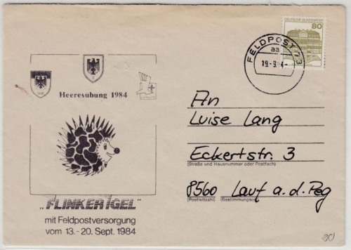 BRD - Bundeswehr Feldpost Flinker Igel, Brief Feldpost 73 aa 1984 n. Lauf