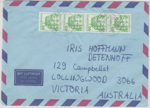 BRD - 4x50 Pfg. B&S, Lupo-Brief n. AUSTRALIEN Grafrath - Lollingwood 1988