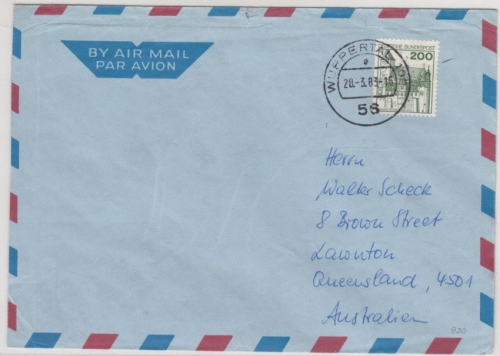 BRD - 200 Pfg. B&S, Lupo-Brief n. AUSTRALIEN, Wuppertal - Lawnton 1983