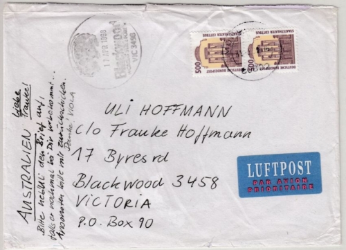 BRD - 2x500 Pfg. SWK, Lupo-Brief >50g n. AUSTRALIEN, Grafrath - Blackwood 1993