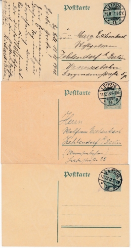DR - Leipzig 1911-1913, Schnapszahlen-Stempel, 4 versch. GA-Karten