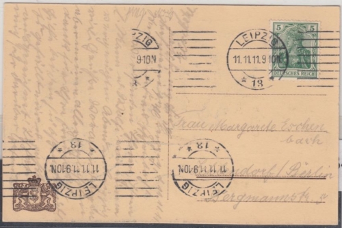 DR - Leipzig Schnapszahlen-Stempel 11.11.11 a. entspr. Karte n. Zehlendorf
