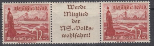 DR - 12 Pfg. WHW 1937 (Schiffe), Zusammendruck W130 postfrisch/MNH