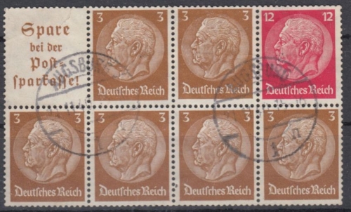 DR - Hindenburg Heftchenblatt 94 sauber gestempelt Augsburg 1940