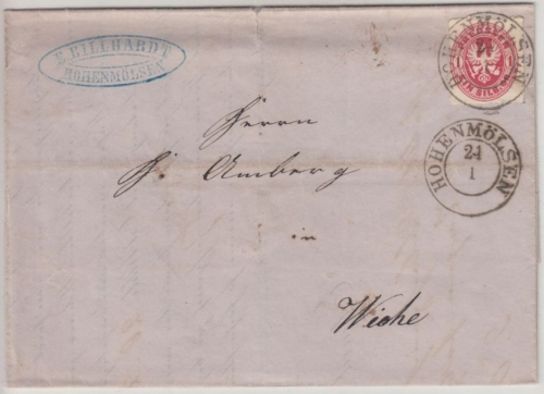 Preussen - 1 Sgr. Adler, Brief K2 Hohenmölsen - Wiehe 1865, mit Inhalt