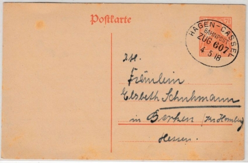 DR - Hagen - Cassel Bahnpost Zug 607, GA-Karte/Kettenbrief (Text !) n. Berken