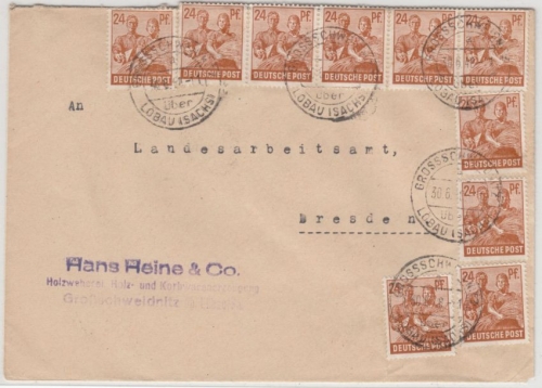 All.Bes./Währungsreform - 10x24 Pfg. Arbeiter, Brief Grossschweidnitz ü. Löbau