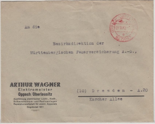 All.Bes. - Oppach(Oberlausitz) Bezahlt, Tagesstpl. a. brief n. Dresden 19.10.45