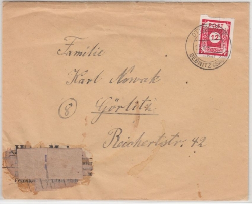 SBZ - Ottendorf ü. Sebnitz 3.8.45, Poststelle I a. Brief n. Görlitz