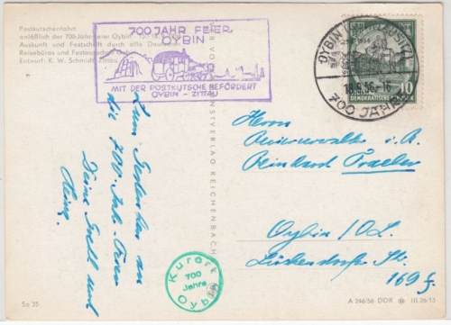 DDR - Oybin 1956, Postkutschen-Post, Sonderkarte m. Handwerbestpl.