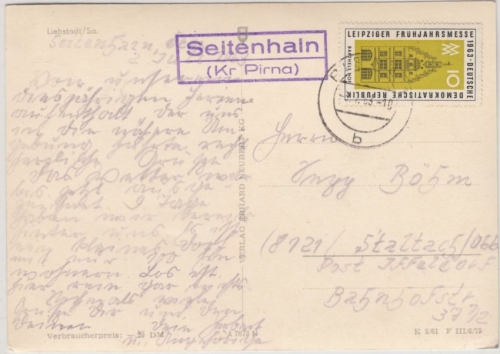 DDR - Seitenhain (Kr. Pirna), Landpost-Ra2 a. Karte Staltach 1963