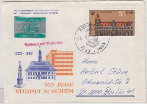DDR - Neustadt (Sachs.) 1983, Postkutschen-Post, Schmuckbrief n. Berlin