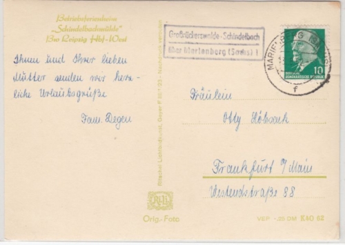 DDR - Großrückerswalde-Schindelbach ü. Marienberg (Sachs), Landpost-Ra2 a. Karte