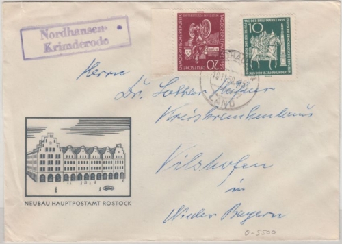 DDR - Nordhausen-Krimerode Landpost-Ra2 a. Brief n. Vilshofen 1959