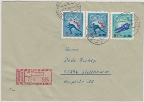 DDR - Wittenberg Lutherstadt 1968, Selbstbucher-R-Zettel Eil-Einschreibebrief n.