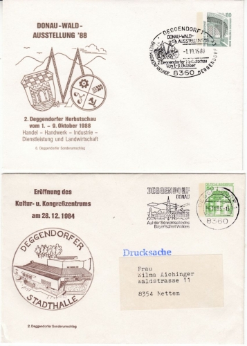 BRD - Deggendorf ex1974/1988, 4 versch. Privat-GA-Umschläge gestempelt/gelaufen