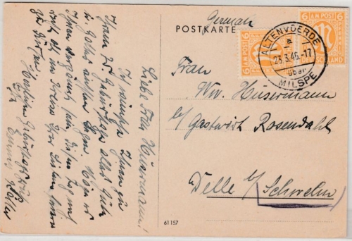 AM-Post - Altenvoerde ü. Milspe 1946, Poststelle I a. Karte n. Delle